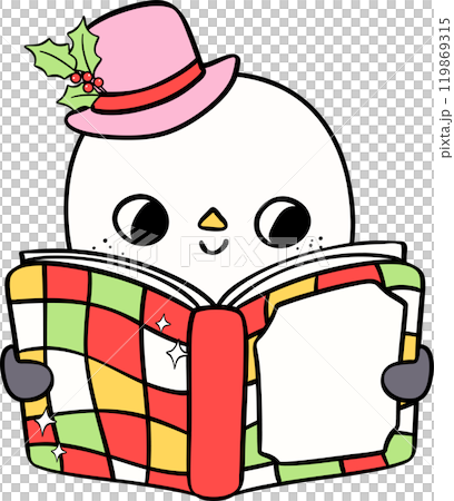 Christmas Snowman Reading book hand drawn doodle 119869315