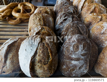 Variety of baked breads 119869571