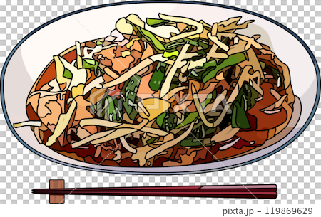 料理野菜炒め、アニメ風のイラスト、背景透明 119869629