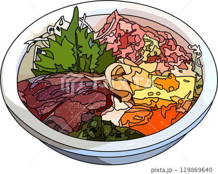 料理海鮮丼、アニメ風のイラスト、背景透明 119869640