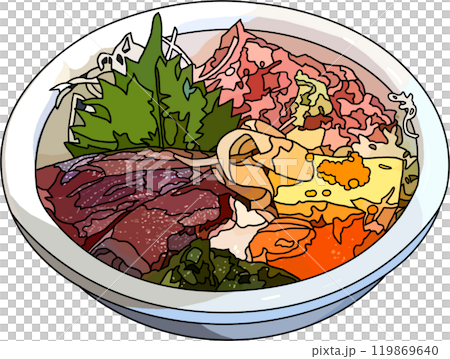 料理海鮮丼、アニメ風のイラスト、背景透明 119869640