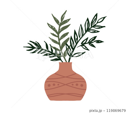 Home decor with plants, hand drawn illustration.	 119869679