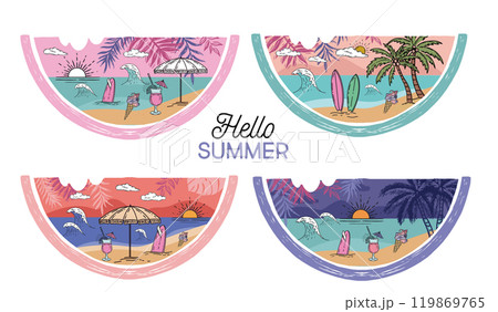 Summer Panorama of sea and beach on watermelon.	 119869765