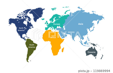 world map illustrating the continents with clear labels for North America, South America, Europe, Africa, Asia, and Oceania, educational and visually engaging map is ideal for geography lessons 119869994