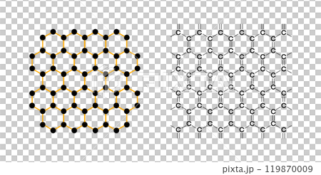 Graphene atomic model illustrating its unique hexagonal lattice structure, Graphene is a groundbreaking material in nanotechnology, carbon atoms forming a one atom thick sheet with extraordinary 119870009