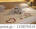 5つ星ホテルのベッドメイキング・タオルアートHappy Birthday ② 119870418