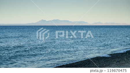 Sea caves and Mediterranean at sunset panoramic view 119870475