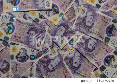 A collection of british sterling twenty pound notes A collection of british sterling twenty pound notes 119870516