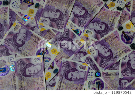 Pile of Twenty Pound Notes Pile of Twenty Pound Notes 119870542