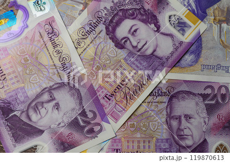 Closeup of 20 Pound sterling banknote 1 Closeup of 20 Pound sterling banknote 1 119870613