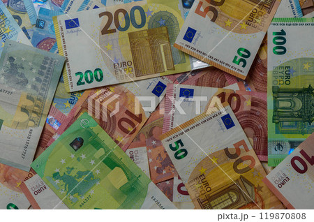 Euro bills close up. Close up shot of 50 and 20 euro bank notes. High quality photo Euro bills close up. Close up shot of 50 and 20 euro bank notes. High quality photo 119870808
