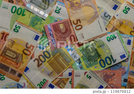euro banknotes spreaded flat background euro banknotes spreaded flat background 119870812