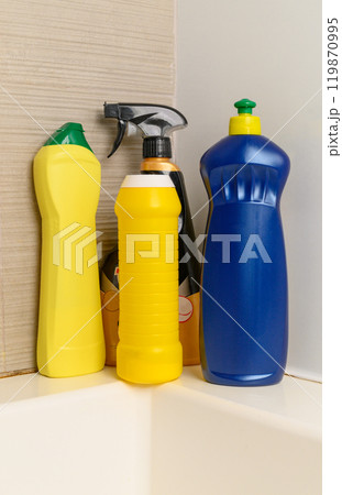 Set detergents for cleaning on white background isolation 119870995