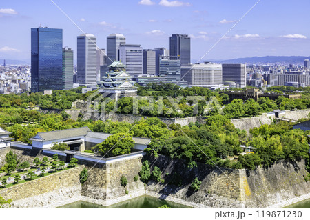 大阪城天守閣と立ち並ぶ高層ビル群（大阪府大阪市） 119871230