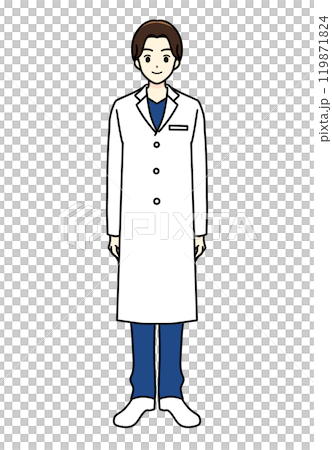 Male doctor standing in front pose scrub 119871824