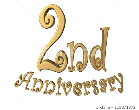 3DCG文字「2nd Anniversary/2周年」ゴールド,金 119871872
