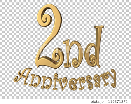 3DCG文字「2nd Anniversary/2周年」ゴールド,金 119871872