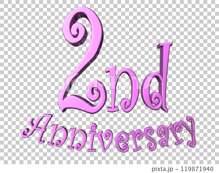 3DCG text "2nd Anniversary" in purple, pink 3DCG text "2nd Anniversary" in purple, pink 119871940