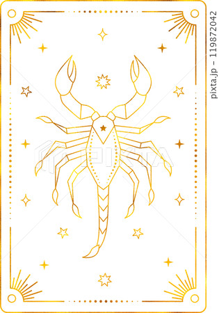 Tarot card with scorpio zodiac style. Simple line art style. 119872042