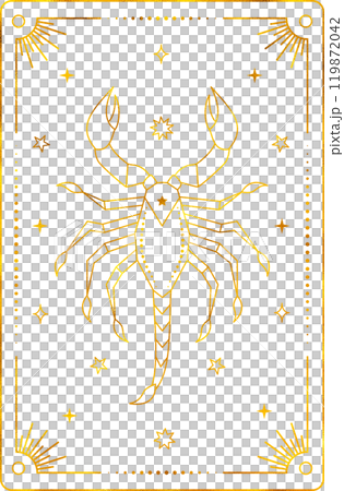 Tarot card with scorpio zodiac style. Simple line art style. 119872042