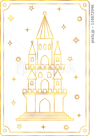 Tarot card tower. The major arcana of a deck of cards. 119872046