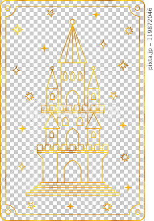 Tarot card tower. The major arcana of a deck of cards. 119872046