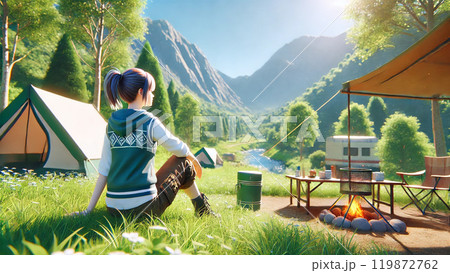 キャンプする女の子 キャンプする女の子 119872762