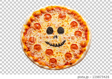 Halloween-themed burgers with carved pumpkin tops, displaying various faces isolated on a white transparent background. Halloween food concept 119873428