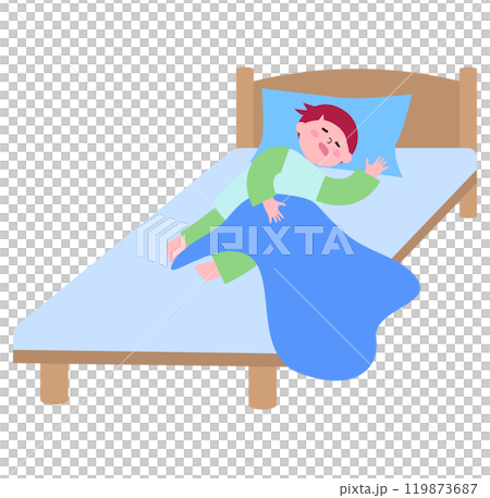 ベッドで爆睡する幼い男の子のイラスト ベッドで爆睡する幼い男の子のイラスト 119873687