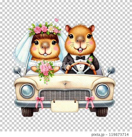 Wedding Capybara driving vintage car 119873714