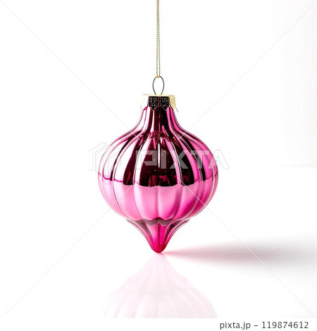 Elegant pink Christmas ornament hanging on a white background. 119874612