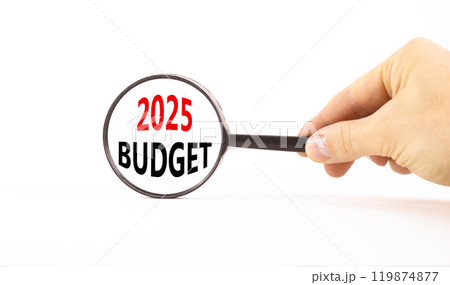 Planning 2025 budget new year symbol. Concept words 2025 Budget on beautiful white paper in magnifying glass. Beautiful white paper background. Business 2025 budget new year concept. Copy space. Planning 2025 budget new year symbol. Concept words 2025 Budget on beautiful white paper in magnifying glass. Beautiful white paper background. Business 2025 budget new year concept. Copy space. 119874877