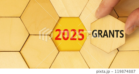 Planning 2025 grants new year symbol. Concept words 2025 Grants on beautiful wooden puzzle. Beautiful wooden background. Businessman hand. Business 2025 grants new year concept. Copy space. Planning 2025 grants new year symbol. Concept words 2025 Grants on beautiful wooden puzzle. Beautiful wooden background. Businessman hand. Business 2025 grants new year concept. Copy space. 119874887