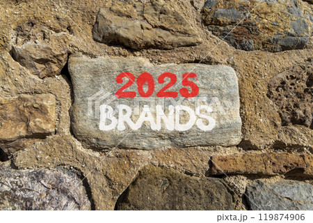 Planning 2025 brands new year symbol. Concept words 2025 Brands on beautiful grey stone. Beautiful big stone wall background. Business 2025 brands new year concept. Copy space. 119874906