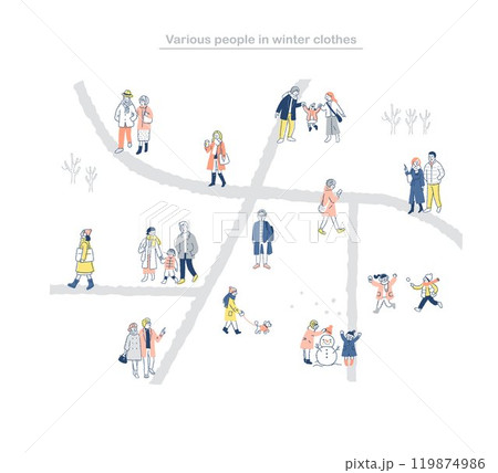 道を歩いているさまざまな人々　冬4　 119874986