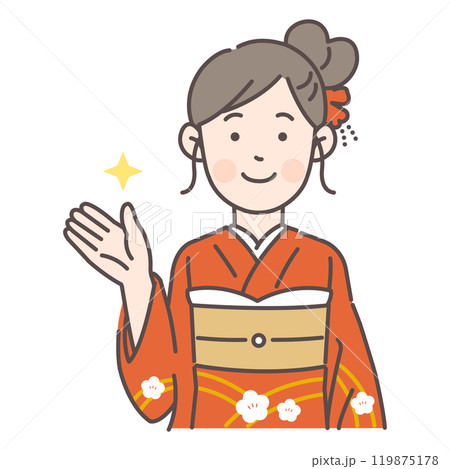 案内する振袖の女性 119875178