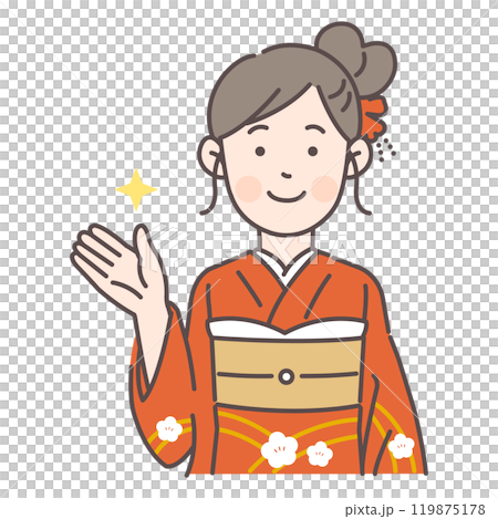 案内する振袖の女性 119875178