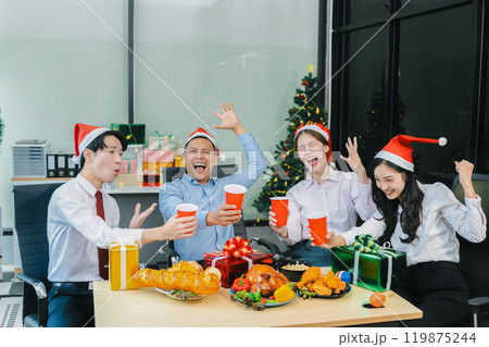 excited businessman feel happy, celebrating together at Merry Christmas and Happy New Year. excited businessman feel happy, celebrating together at Merry Christmas and Happy New Year. 119875244