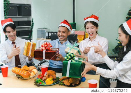 excited businessman feel happy, celebrating together  at Merry Christmas and Happy New Year. 119875245