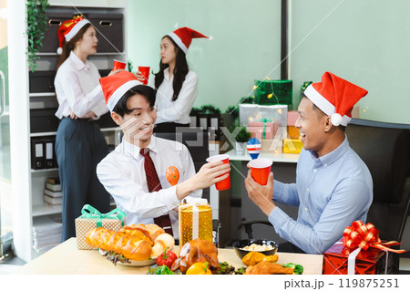excited businessman feel happy, celebrating together at Merry Christmas and Happy New Year. excited businessman feel happy, celebrating together at Merry Christmas and Happy New Year. 119875251