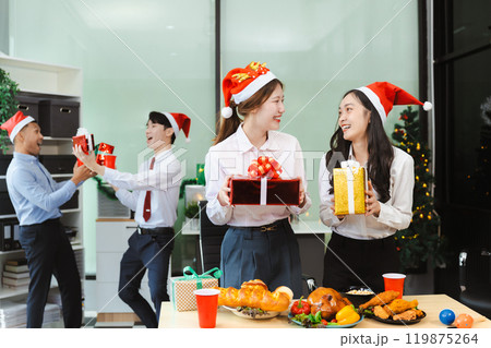 excited businessman feel happy, celebrating together at Merry Christmas and Happy New Year. excited businessman feel happy, celebrating together at Merry Christmas and Happy New Year. 119875264