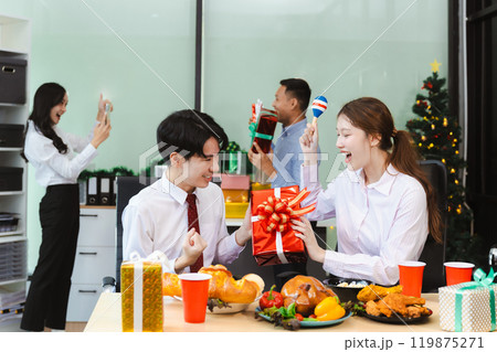excited businessman feel happy, celebrating together at Merry Christmas and Happy New Year. excited businessman feel happy, celebrating together at Merry Christmas and Happy New Year. 119875271