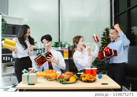 excited businessman feel happy, celebrating together at Merry Christmas and Happy New Year. excited businessman feel happy, celebrating together at Merry Christmas and Happy New Year. 119875273