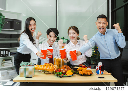 excited businessman feel happy, celebrating together at Merry Christmas and Happy New Year. excited businessman feel happy, celebrating together at Merry Christmas and Happy New Year. 119875275