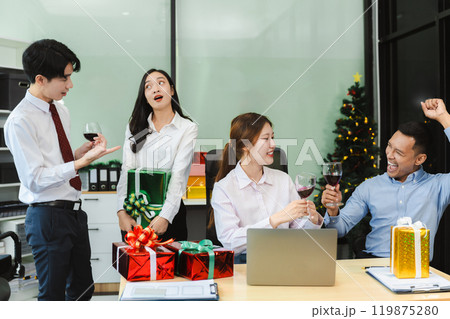 excited businessman feel happy, celebrating together at Merry Christmas and Happy New Year. excited businessman feel happy, celebrating together at Merry Christmas and Happy New Year. 119875280
