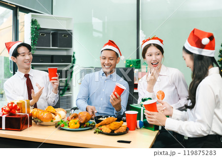 excited businessman feel happy, celebrating together at Merry Christmas and Happy New Year. excited businessman feel happy, celebrating together at Merry Christmas and Happy New Year. 119875283