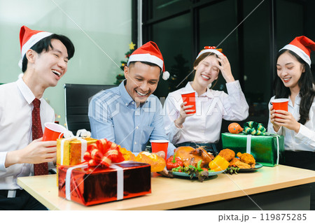 excited businessman feel happy, celebrating together at Merry Christmas and Happy New Year. excited businessman feel happy, celebrating together at Merry Christmas and Happy New Year. 119875285