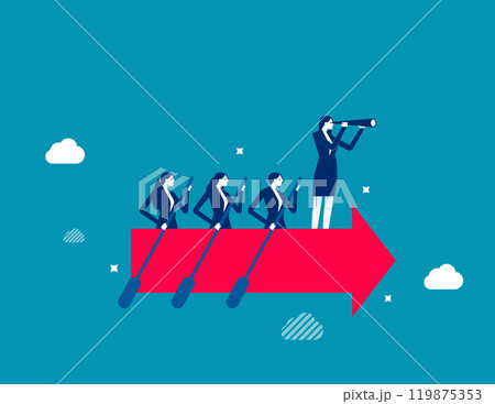 Leadership to lead team to the right direction, employee teamwork to help success, manager to motivate team or company to move forward concept, businessman manager lead people teamwork sailing arrow. Leadership to lead team to the right direction, employee teamwork to help success, manager to motivate team or company to move forward concept, businessman manager lead people teamwork sailing arrow. 119875353