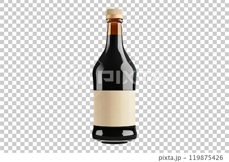 Bottle of dark soy sauce isolated on white transparent background. 119875426
