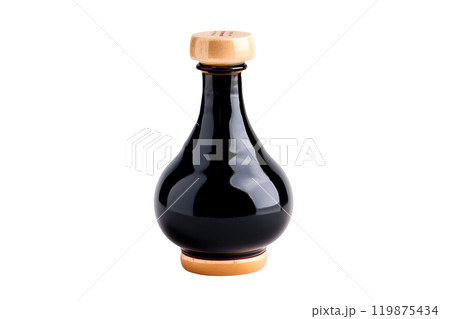 Bottle of dark soy sauce isolated on white transparent background. 119875434